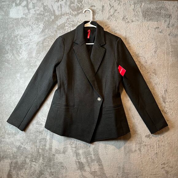 SPANX Jackets & Blazers - Spanx Perfect Asymmetrical Tailored Blazer Charcoal‎ Heather Ponte Sz Medium New